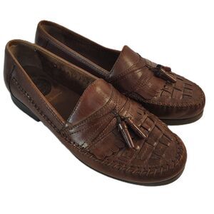 CROFT & BARROW Edge Brown Leather Slip-On Tasseled Loafers Men's 9W Wide Shoes
